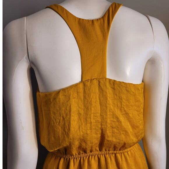 Coquette Babydoll Smocked Satin Mini Dress Mustard Yellow Indie Festival XS - Picture 4 of 10